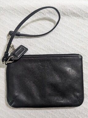 Coach Black Leather Wristlet With Strap